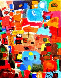 A layered abstract of colour and chaos representing the overwhelming mental noise of diabetes and the struggle to maintain control beneath it.